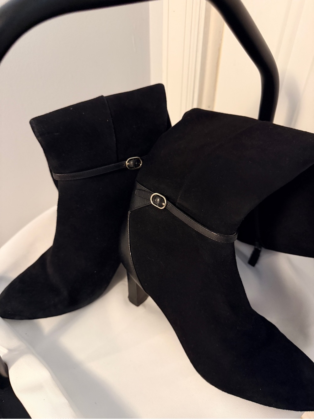 Cole Haan Black Suede Ankle Boots with Slim Buckle